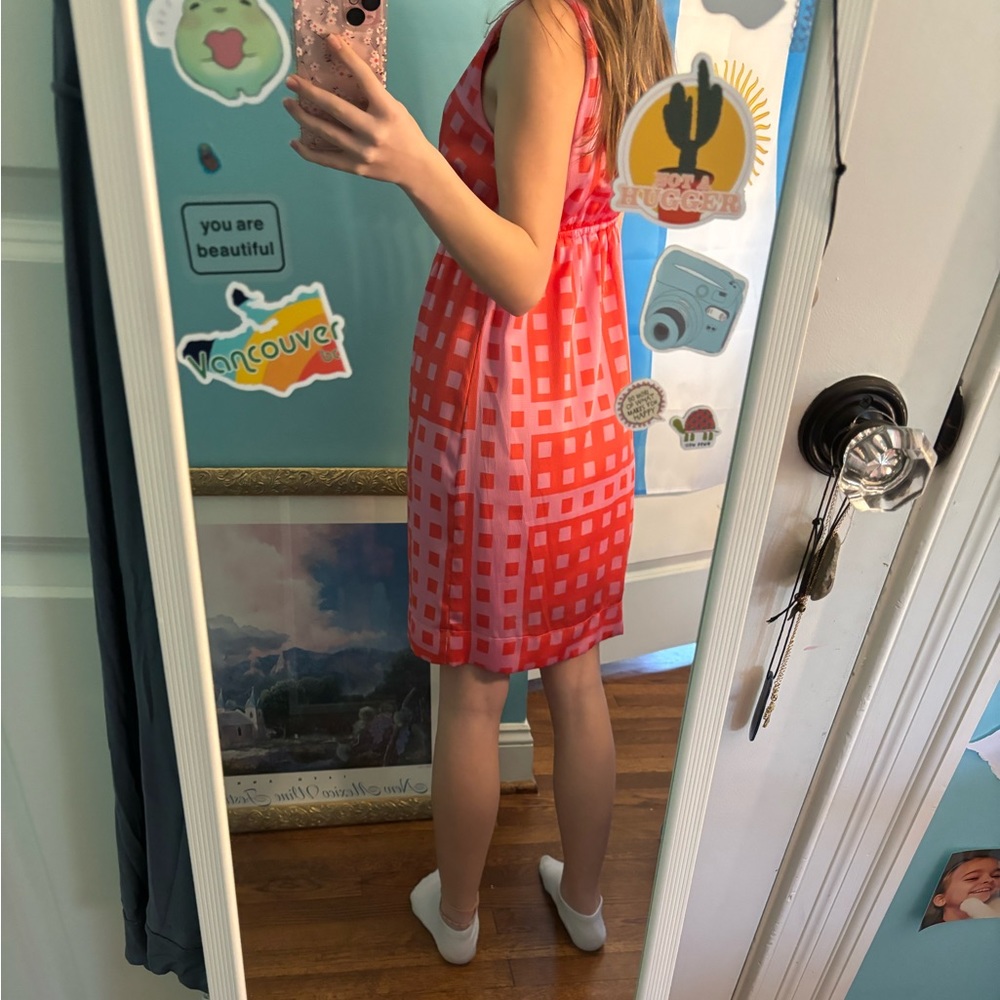 Pink with orange medium length dress